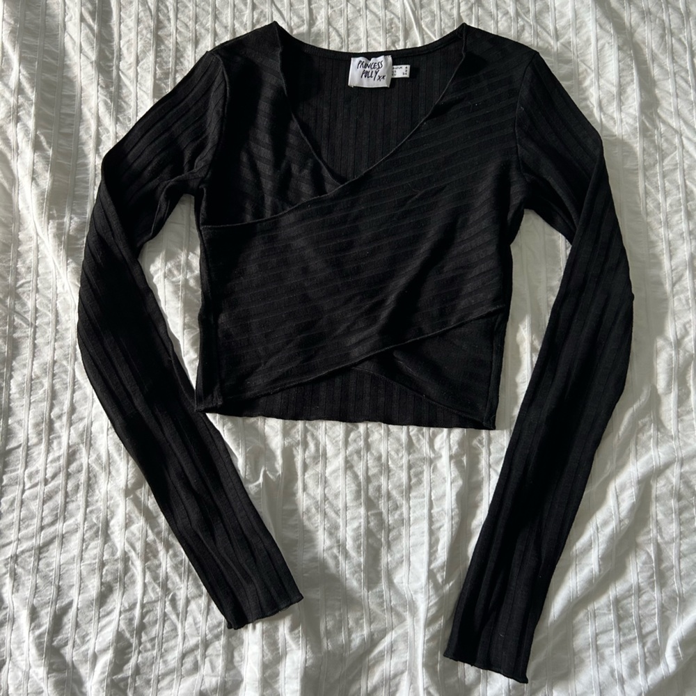 NEW black cross over long sleeve top - Princess Polly